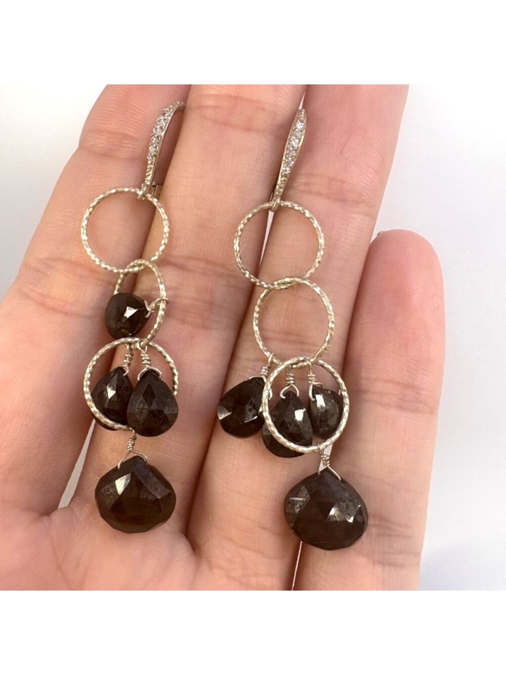 Smoky Quartz Cubic Zirconia Dangle Earrings Sterling Silver 925 Size 2.5" Length